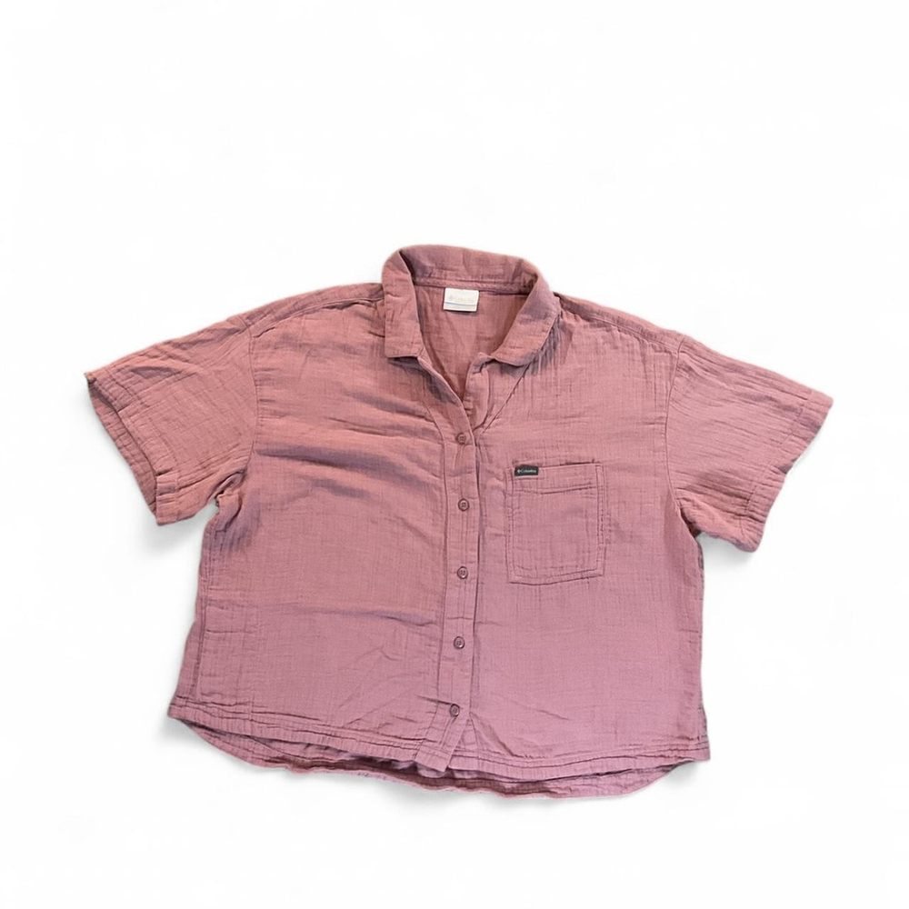 Women's Columbia Pink cotton button up shirt size large